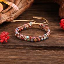 1 Pezzo Bracciale retrò bohémien da donna con pietra imperiale rossa e viola, acquamarina a doppio strato, lavorato a mano in modo semplice, un regalo quotidiano perfetto