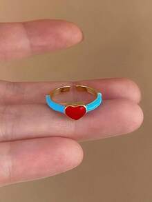 1 件红色心形戒指，独特设计夏季新品，适合女朋友、约会、派对和各种场合 - 彩色 - 查看 12