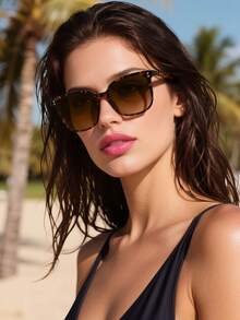 1 Pair Unisex Square Leopard Print Frame Brown Bohemian Style Sunglasses, Suitable For Vacation, Travel, Summer Accessories, Sports Style, Driving, Holiday Outfits, Beach, Music Festivals, Outings, Family Trips, Golf, Hiking, Elegant Attire, Street Style Accessories, Vacation Atmosphere, Sports, Parties, Outdoor Activities, Street Style, Fishing, Holidays, Outdoor Activities, Vacation - Leopard Tea - View 1