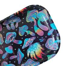 1pc Metal Rolling Tray For Halloween Festival, Durable Metal Tray For Rolling, Portable Design Gift For Friends And Family (Fantastic Mushrooms)