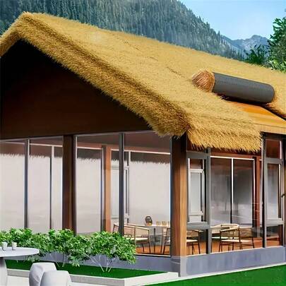 阻燃人造茅草卷材 - PE合成草，橡胶底背衬，耐候防紫外线，适用于提基酒吧、露台、花园、复活节和西部主题派对装饰 - 逼真的墨西哥茅草屋顶材料、围栏、户外茅草材料、凉亭屋顶、热带风格装饰，耐用PE材质