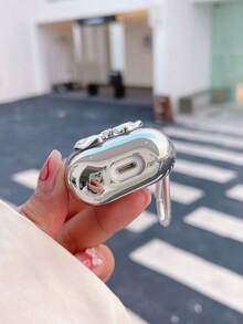 电镀蝴蝶结设计保护套，兼容苹果蓝牙耳机，防刮防摔，适用于蓝牙耳机充电盒 - 銀色 - 查看 4