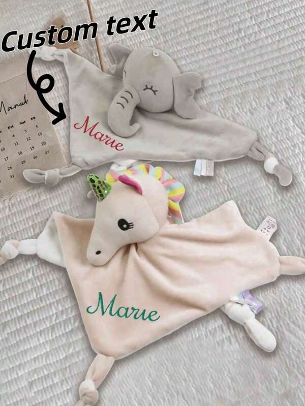 1pc Customized Text Baby Soother Toy, New Year Gift For Infants, Newborn Blessing Gift, Cartoon Soft Comforter Scarf, Baby Paper Handkerchief With Rattle, Plush Toy With Built-In Bell, Soft & Cute, Suitable As Gift For Family, Friends, Birthday, Holiday