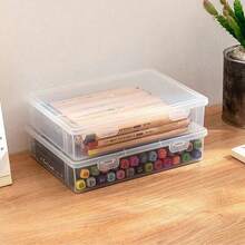 A4 Size Transparent Plastic Storage Box With Lid - Dust-Proof Desktop Office Organizer, Essential For Back To School Season - Multicolor - View 11