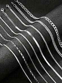 8 件时尚男士不锈钢链条项链套装 DIY 搭配日常佩戴