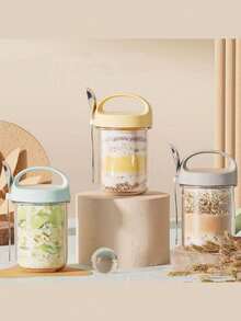 1 件密封玻璃酸奶杯、隔夜燕麦罐、小冰沙杯、带勺子的全谷物、谷物便携式早餐杯、易于携带、厨房用品万圣节、圣诞节、婚礼、厨房、节日必需品、家居、万圣节装饰、花园、露营、旅行必需品、生日装饰、生日、派对装饰理想礼物 - 彩色 - 查看 5