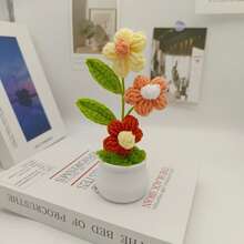 1 件成品手工泡芙钩针盆栽，手工编织盆栽，家居装饰，办公室装饰，汽车装饰，情人节、母亲节、圣诞节礼物 - 彩色 - 查看 6
