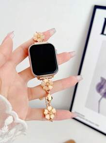 1 Peça Pulseira Compatível com Apple Watch Band 38mm 40mm 41mm 42mm 44mm 45mm 49mm (S10 42)mm (S10 46)mm, Estilo Fashionista Ins, Compatível com Series Ultra/SE/S10/S9/8/7/6/5/4/3/2/1, Acessório de Moda Feminina para Relógio Inteligente, Presente de Dia dos Namorados/Aniversário, Pedra de Olho de Gato em Forma de Flor de Cinco Pétalas com Formato de Coração
