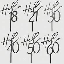 Que cắm trang trí bánh sinh nhật bằng acrylic đen chữ "Hello" (18/12/30/40/50/60 tuổi) thích hợp cho tiệc sinh nhật. - Nhiều màu - Xem 3