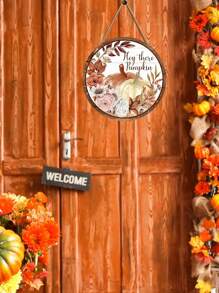 1pc/120Pcs Autumn Decor Door Sign, Hey There Pumpkin Pattern Wood Round Sign Hanging Ornaments For Harvest Home Front Porch Living Room Bedroom Autumn Thanksgiving Holiday Door Decoration