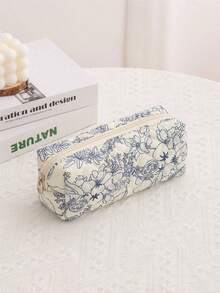 1 件花卉印花绗缝女士化妆包，柔软面料花卉印花拉链化妆包，适合存放化妆品、护肤品、口红、指甲油、发饰，非常适合家庭、旅行、新年/情人节礼物旅行必需品包，适合学校假期返校用品化妆包女士旅行包