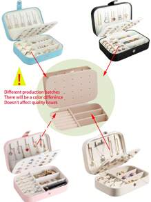 1pc Double Layer Jewelry Box, Large Capacity Jewelry Storage Box, Jewelry Display Tray, Necklace, Earrings, Jewelry & Accessories Organizer Box, White Simple Compartment Jewelry Display Stand With Dust-Proof And Anti-Oxidation Function, Compact Portable Jewelry Box, Travel Jewelry Storage Bag, Small Ring Earring Jewelry Box, Suitable For Earrings, Necklaces, Rings, Portable, Spacious, With Buckle, Lipstick, Watch, Gift For Women, Girls, Girlfriend, Christmas, Halloween, New Year