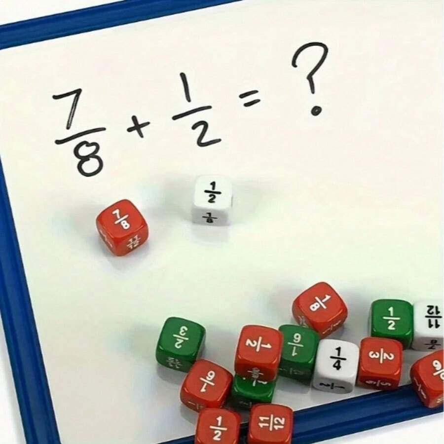 12pcs 16mm Round Fraction Dice, For Math Education - 1/2, 1/3, 1/4, 1/5, 1/6, 1/8 - Suitable For School And Home Teaching - Multicolor - View 1