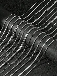 8 件时尚男士不锈钢链条项链套装 DIY 搭配日常佩戴