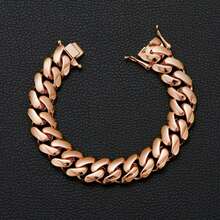 2025 New Monaco Rose Gold 8/10/12/14/16/18/20/22mm Width Miami Cuban Link Thin Chain Men&Women Bracelet Stainless Steel Chain+Brass Clasps 18K Rose Gold Plated Strong - Rose Gold - View 3