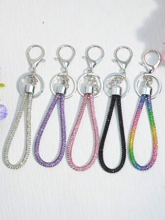 1 st. trendig nyckelring med strassdekor, minimalistisk design för kvinnor, rosa