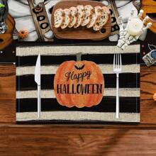 1/4/6 Stücke Halloween Serie mit gestreiften, Geister- und Kürbisdruck dekorative Tischsets/Untersetzer, 100% Leinen, handwaschbar - ideal für Esstische, Restaurants, Geburtstag & Party Dekoration, Heimdekoration