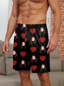 Anpassade herrsömnadsshorts, unikt parporträtt, hjärta, julklapp, festkläder