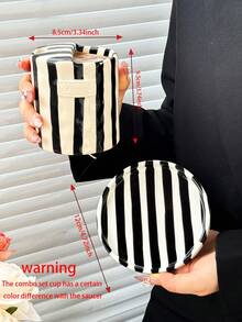 1 pieza Taza de café cerámica con asas y diseño de rayas verticales, forma asimétrica al estilo minimalista europeo, hecha a mano con alta estética, taza multiusos y aislada, adecuada para el hogar, restaurante, café, fiesta y como regalo - Multicolor - Ver 4