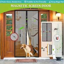 Summer Anti-Mosquito Magnetic Screen Door Curtain - No Drilling Installation, Pet Friendly Soft Mesh Double-Sided Tape & Push Pin Design, 4-Piece Privacy & Light Control, Fit Most Doors, No Drilling Needed Modern Home Decor, Polyester Material