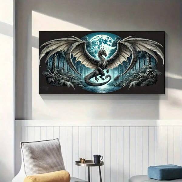 1pc Large Adult DIY Diamond Painting Kit, Dark Forest Silver Dragon Pattern, Suitable For Adult Beginners, Diamond Art Kit For Home Decor And Holiday Gifts, 4 Sizes