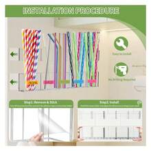 Straw Holder For Cabinet Transparent Acrylic Straw Organizer With Adhesive Tape & Stickers, Straws Storage Container For Cabinet Door, Straws Dispenser For Counter Cupboard Home Kitchen Cafe