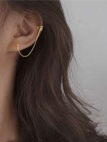 1pc Tassel Chain Cubic Zirconia Ear Cuff Stud For Women Gift Cartilage Clip On Earrings - Chain Tassel Zirconia Ear Clip - View 9