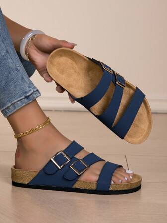 New Women Flat Roman Sandals - Comfortable Casual Beach Shoes - Women Adjustable Double Buckle Fashion Slippers