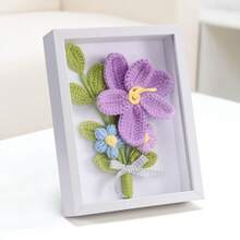 Marco de fotos de ganchillo hecho a mano con flores artificiales multicolores (22 x 17 cm, 22 x 22 cm, 31,3 x 22,3 cm) para decoración del hogar, con estampado floral realista, marco de fotos, cuadros de pared, dibujos y manualidades. - Multicolor - Ver 7