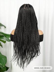 Full Lace Black Braided Wig Afro Women Cornrow Braid Wig Women Lace Frontal Braid Wig Synthetic Square Weave Braids - 黑色 - 查看 6