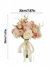 1 Bundle Of Wedding Champagne Color Artificial Hand Bouquet Artificial Rose Wedding Bouquet For The Bride