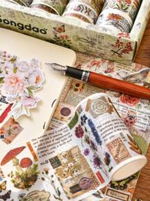 18 Rolls/Box, Vintage Decorative Washi Tape Set, Sticker Rolls With Different Patterns Such As Nature Scenery Flowers, Plants, Universe, Planets, Etc., For DIY Handmade Decoration Scrapbook Decoration As A Gift For Friends School Supplies,Back To School