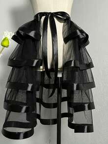 欧美新款新娘红黑蛋糕裙薄纱裙，新娘婚纱裙摆秋装女 - 黑色 - 查看 5