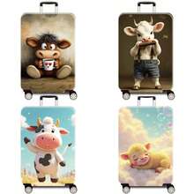 1 pieza Funda protectora para maleta reforzada con estampado de patrón de vaca lindo, accesorio ideal para viajes de negocios, vacaciones, viajes, facturación de equipaje, vuelta al colegio, para dar color a tu maleta. Adecuado para maletas de 20 a 28 pulgadas. Esenciales de viaje, accesorios de viaje, vacaciones, verano, bolsa para el colegio, accesorios escolares, artículos escolares