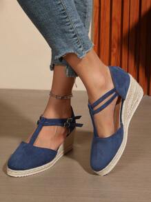Elegant Fashion Casual Versatile Daily Commute Solid Color Casual Commute Outdoor Party Elegant Party Holiday Fashion Knitted Lace-Up Women's Thick Bottom Wedge High Heel Shoes, Autumn, Festival, Wedding, Holiday, Party, Indoor & Outdoor, All Seasons