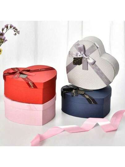 リボン付きギフトボックス ハートシェイプ レッド パッケージングペーパーボックス フタ付き ギフトボックス ウェディング バレンタインデー クリスマスギフトボックス