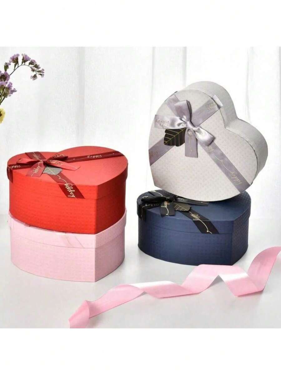 新款蝴蝶结丝带礼盒心形红色包装纸盒带盖礼品盒婚礼情人节圣诞礼物盒 - 彩色 - 查看 1