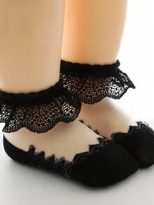 1/3 双女孩白色薄网眼蕾丝荷叶边短袜，透气针织面料，Ins/公主风格，适合派对、度假、休闲装、上学、儿童节礼物、春夏季 - 白色 - 查看 10