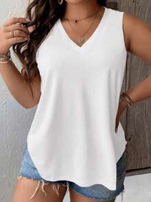 3 件装大码女式休闲无袖背心，V 领高弹力舒适涤纶针织夏季背心