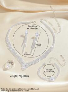 Juego de joyas nupciales clásico de 5 piezas que incluye collar, aretes, anillo, pulsera, accesorios de boda de alta gama con rhinestones y collar y aretes minimalistas de pendiente para mujeres