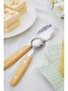 ANNOVA Juego de cubiertos de acero inoxidable con remaches/cubiertos de estilo retro (Light Purple, 20 Pieces) - Amarillo jengibre - Ver 3
