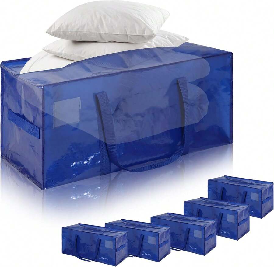 Blue Large Moving Bags,6 Pcs Thick Storage Bags With Side Handles&Tag Pocket,29.1x 14.2x12.6 Inches,Heavy Duty Totes Bag For Space Saving,Moving Supplies,College Dorm,Packing - Màu xanh lam - Xem 1