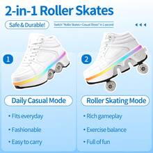 LDRFSE 2 In1 Double Row Deformation Roller Shoes Deformation Parkour Shoes Invisible 4 Round Running Shoes Roller Skates, Outdoor Sports Kick Roller Shoes