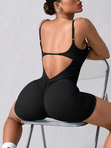 NcmRyu 1 件女士无缝弹力纯色时尚镂空工字背连体衣