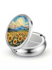 Pudełko na tabletki z 2 przegródkami, przenośne etui na leki, można umieścić w kieszeni lub portfelu, dekoracyjne metalowe pudełko do przechowywania leków i witamin, wyjątkowy prezent (kwiatowy)