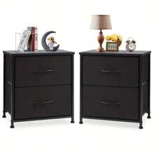 2 Drawer Dresser Nightstand Pack Of 2 Bedroom Storage Organizer Cabinet Fabric Drawers Grey Black Brown White, Choose Between Single Or Pack Of 2, Multifunctional Dresser For Bedroom, Entryway, Closet, Dorm, Local Warehouse  Nightstands, 2 Drawer Dresser For Bedroom Night Stand Small Dresser End Table With Drawers - 黑色 - 查看 2