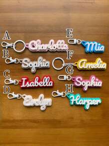 1pc Customized Name Bag Charm - Cute Cartoon Design, Perfect Gift For Girls & Friends. Customizable Acrylic Keychain. All-Year-Round Gift, Durable, Colorful, Adorable, Cute, Fun, Kawaii, Unisex, Casual, Personalized, Unique. Ideal Gift For Him, Her, Boyfriend, Family, Friends, Travel Accessories