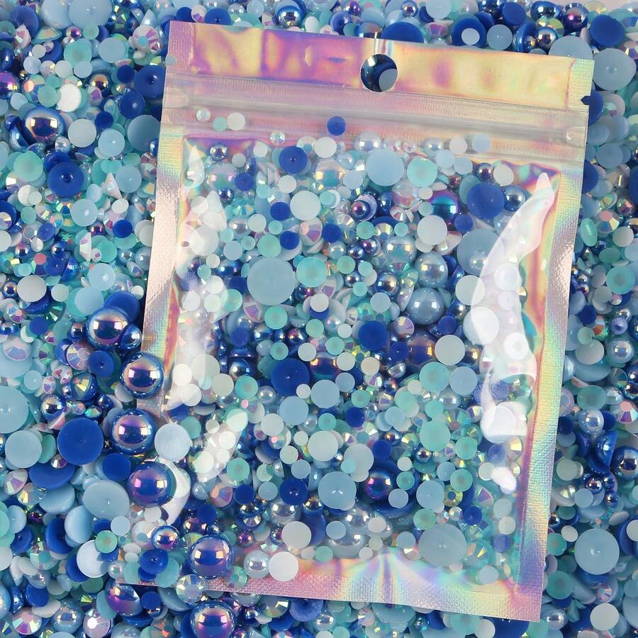 2368颗3-10毫米混合珍珠树脂水钻平底珍珠，DIY珠宝工艺材料，适用于手机壳、化妆镜、杯子、鞋子装饰