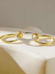 1 pieza Anillo de tres capas con enchapado en oro de 16K y circonitas cúbicas para mujer - Regalo de joyería premium