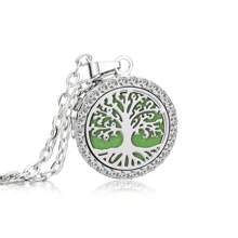 Collier pendentif d'aromathérapie en cristal Médaillon à fleurs de l'arbre de vie ouvert Collier de parfum Diffuseur d'huiles essentielles Bijoux Pendentifs strass Colliers d'arôme